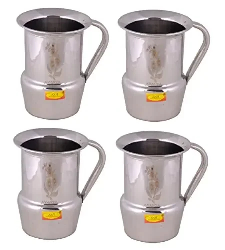 Shiv Shakti ArtsÂ® Pure Stainless Steel Water Jug Laser Flower Design Volume= 1.8 Litre (4 PieceSilverNo 1)