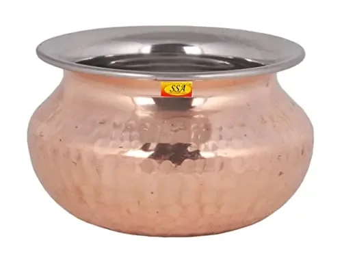 Shiv Shakti ArtsÂ® Steel Copper Handi – Punjabi & Rajasthani Design – for Serving Food(No.2-650 ML) Set Of 1 Piece.