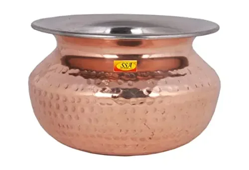 Shiv Shakti ArtsÂ® Steel Copper Handi – Punjabi & Rajasthani Design – for Serving Food (No.3-1000 ML).Set Of 1 Piece