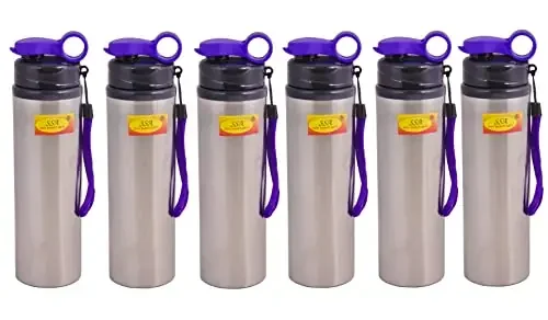 SHIV SHAKTI ARTS® Steel Sipper Bottle with Plastic Heavy Lid Volume -750 ml for Gym Kids and Daily use purpose (Set of 6)
