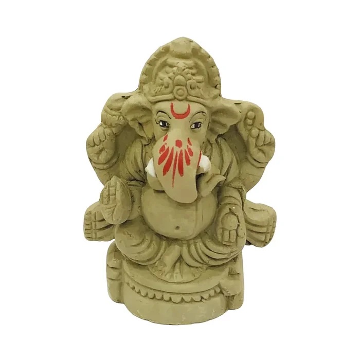 SHOPMEFAST Eco Friendly Handcrafted Clay/Mud Ganpati Murti Biodegradable Kacchi Mitti Ganesha Water Soluble Ganesh Idol for Ganpati Visarjan (H 3 Inch,Small)