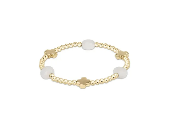 SIGNATURE CROSS ADMIRE GOLD PATTERN 3MM BEAD BRACELET – MOONSTONE