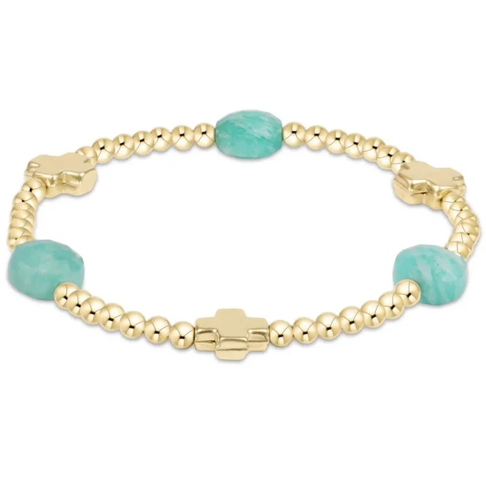 Signature Cross Admire Gold Pattern 3mm Bead Bracelet Amazonite
