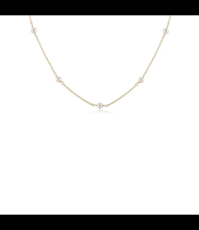 SIMPLICITY 4MM BEAD CHAIN 17″ NECKLACE – PEARL/GOLD