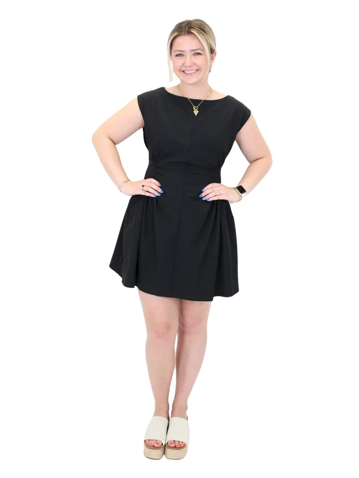 Sleeveless Ruched Side Mini Dress – Black