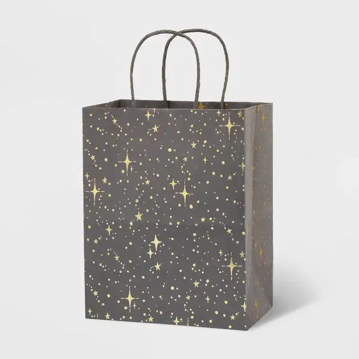 Small Hotstamp Dots And Star Gift Bag Gray – Spritz™ Black Graduation & Birthday Gift Bag, 9.75″ x 7.75″ x 4.75″