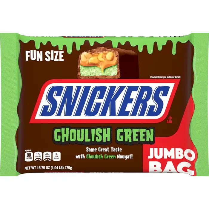 SNICKERS Ghoulish Green Milk Chocolate Halloween Candy Bars, 16.79 Oz Bag