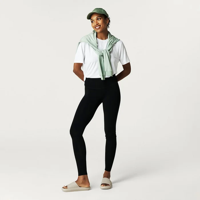 Solid Black Long Women’s Black Performance Knit Leggings | Posh Peanut®