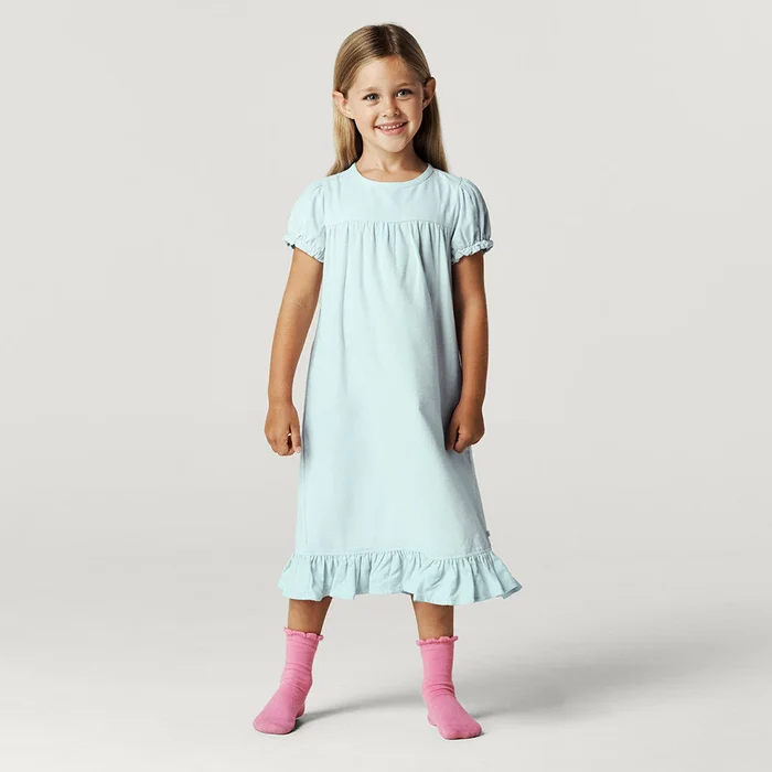 Solid Blue Short Sleeve Starry Blue Flannelette Nightgown | Posh Peanut®