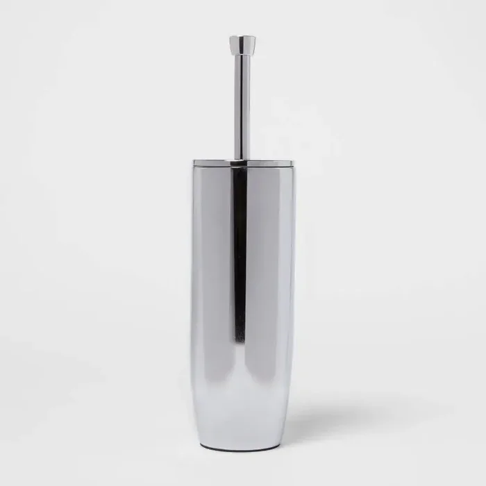Solid Modern Toilet Brush Chrome – Threshold™ Steel Holder, Reusable Scrubber, 16.1″ Height