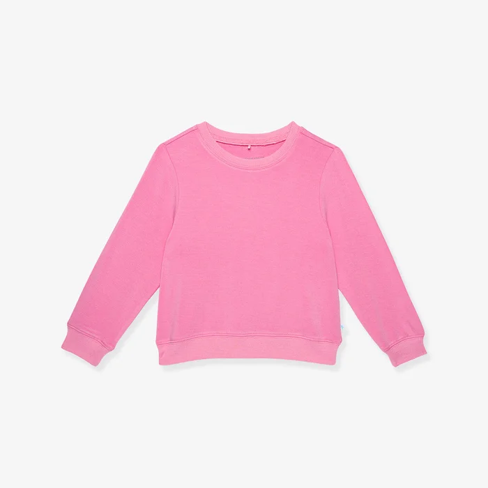 Solid Pink Long Sleeve Cruisin’ Pink French Terry Pullover Sweatshirt | Posh Peanut®