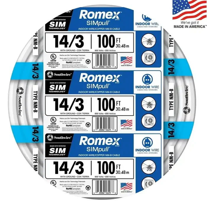 Southwire 100-ft 14 / 3 / Romex SIMpull Solid Indoor CU NM-B W/G Individual pack ( By-the-roll )