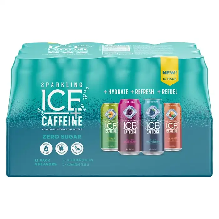 Sparkling Ice +Caffeine Variety Pack-Black Raspberry/Blue Raspberry/Strawberry Citrus/Citrus Twist 12 16oz Can