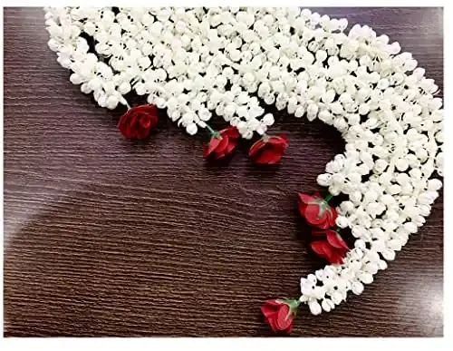 SPHINX Artificial Jasmine Buds (Mogra) & Rose Strings Garlands for Festivals Pooja Wedding Housewarming Diwali Decorations Approx 2.5 ft/30 Inches (Off White/creamish) – (Red, 2 Pieces)