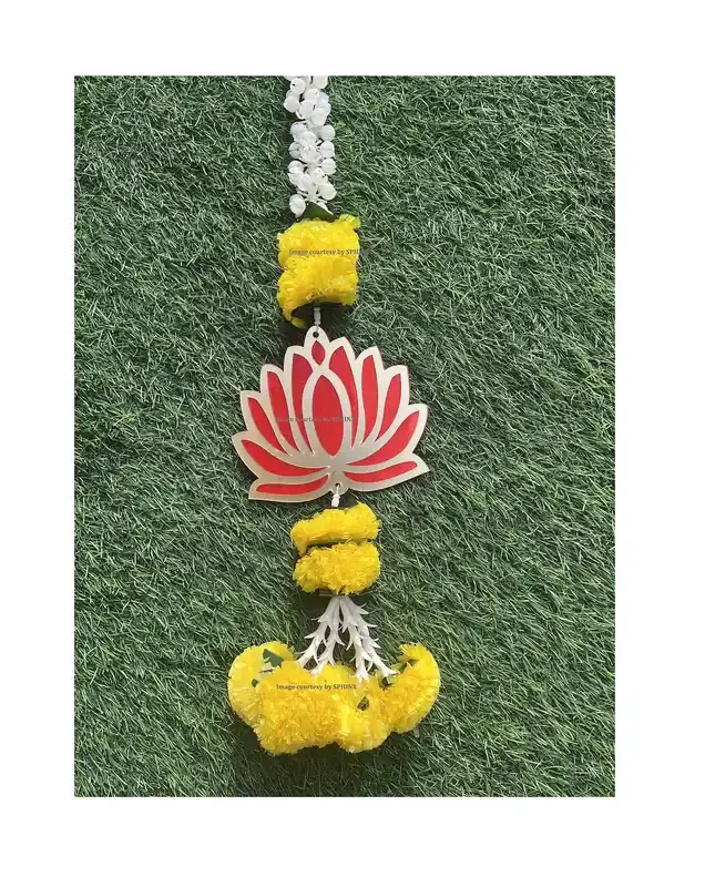 SPHINX Lotus hangings with Artificial Jasmine, Marigold, Lily and Green Leaves Garlands Decorative Latkans,Easy Simple Backdrop for Ganesh chaturthi, Teej Decorations(Approx 2 ft)- (2 Pieces)