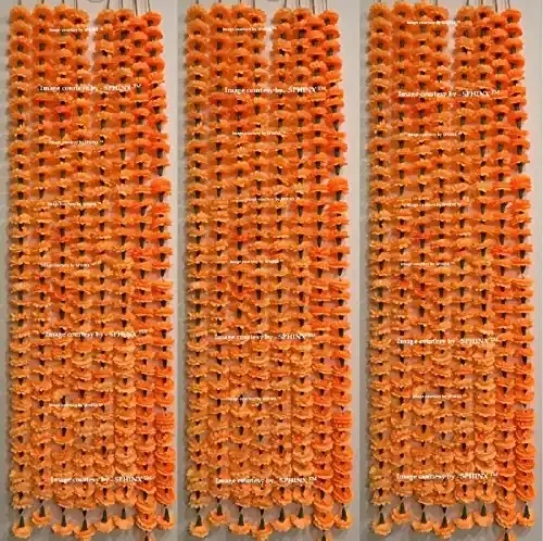 SPHINX Re-usable Traditional Artificial Marigold Flowers Fabric Garlands for Festive Pooja Wedding Housewarming Diwali Decorations (Approx 5.5 ft) – (Orange (36FG), 6)