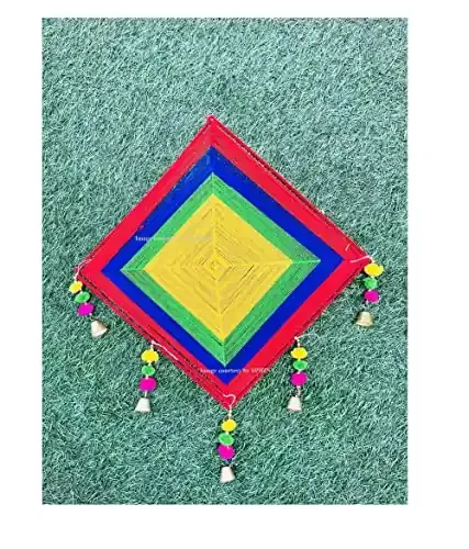SPHINX Woolen Colorful Decorative Kites, Pom pom Dream catchers, pom pom round wall hangings for backdrops Festive Pooja Wedding Housewarming Diwali Decorations (Large Decorative Kites, 2 Pieces)