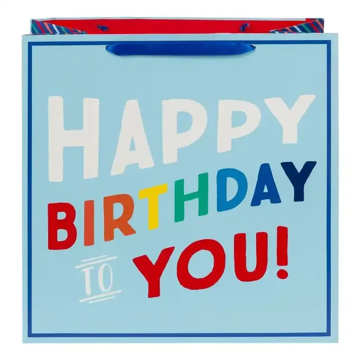 Square Birthday Gift Bag Blue – Spritz™ Large Multicolor Typography for Boys