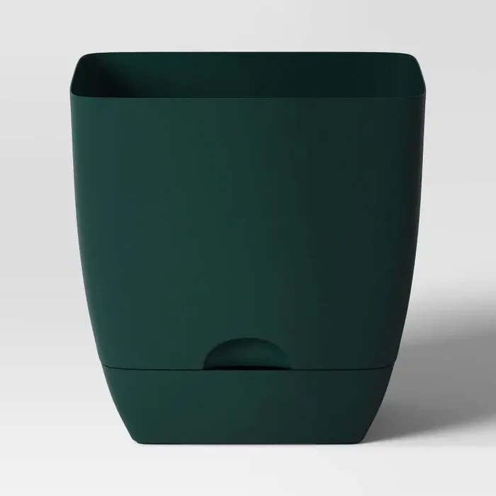 Square Self-Watering Plastic Indoor Outdoor Planter Pot Green 10″x10″ – Room Essentials™