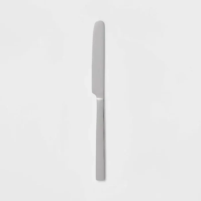 Squared Straight Knife – Room Essentials™ 18/0 Stainless Steel Dinner Knife, Dishwasher-Safe, Silver, 9.15″ Length