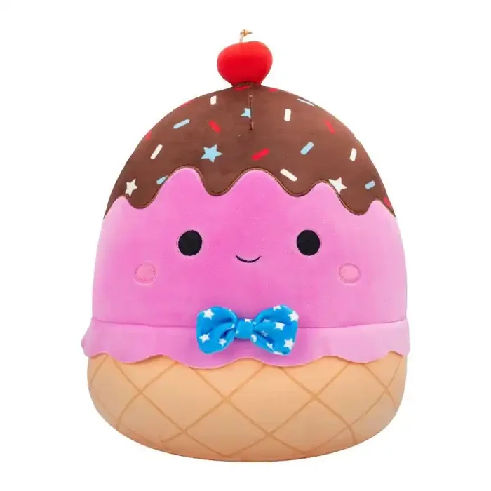 Squishmallows 11″ Medium Pink Ice Cream Sundae with Blue Star Bowtie Plush