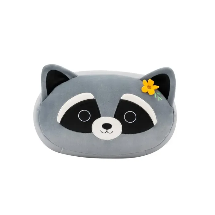 Squishmallows 12″ Stackable Black and Grey Raccoon with Flower Pin
