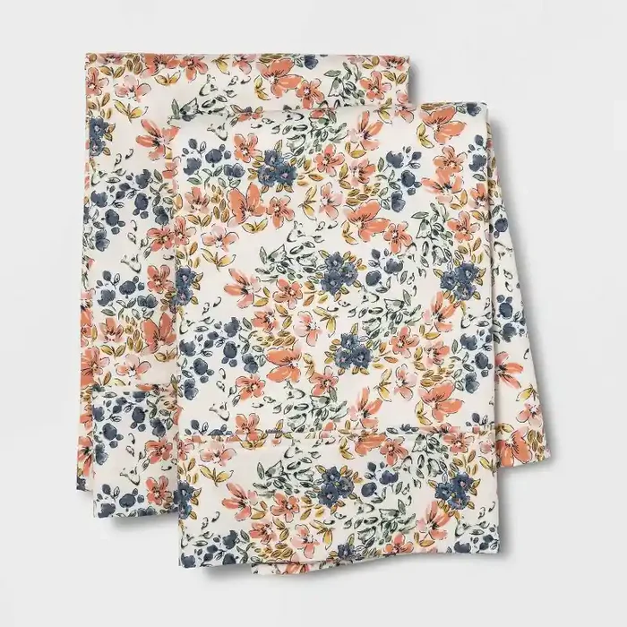 Standard Printed Performance 400 Thread Count Pillowcase Set Ditsy Floral – Threshold™ Cotton Sateen, Machine Washable, No Closure