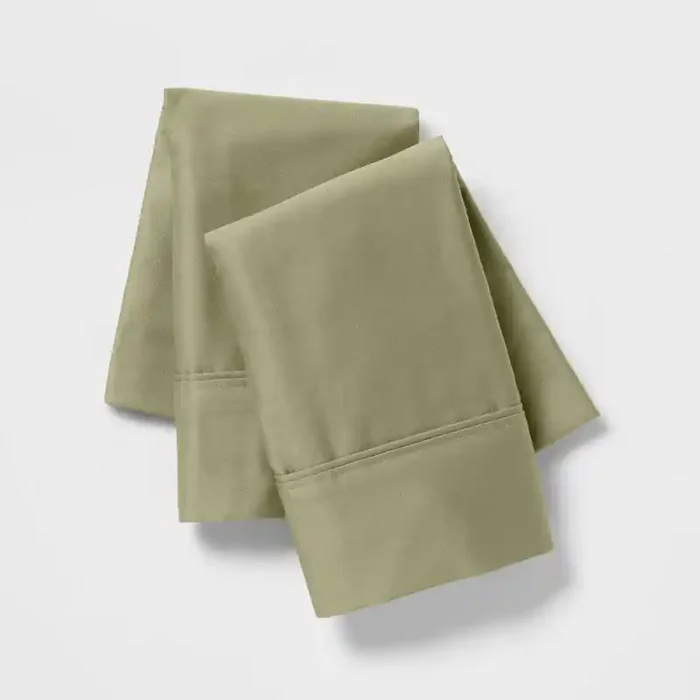 Standard Solid Performance 400 Thread Count Pillowcase Set Green – Threshold™ Cotton Sateen, Machine Washable, 2-Pack