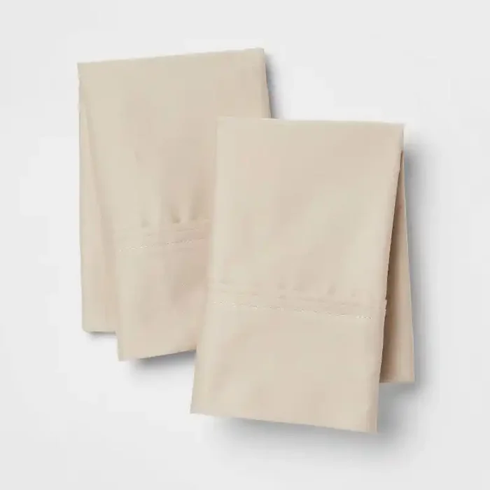 Standard Solid Performance 400 Thread Count Pillowcase Set True Khaki – Threshold™ Cotton Sateen, Machine Washable, OEKO-TEX Certified