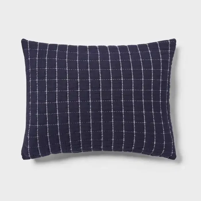 Standard Yarn Dye Crinkle Grid Quilt Sham Navy Blue/Ivory – Threshold™ Cotton Weave, OEKO-TEX Certified, Machine Washable