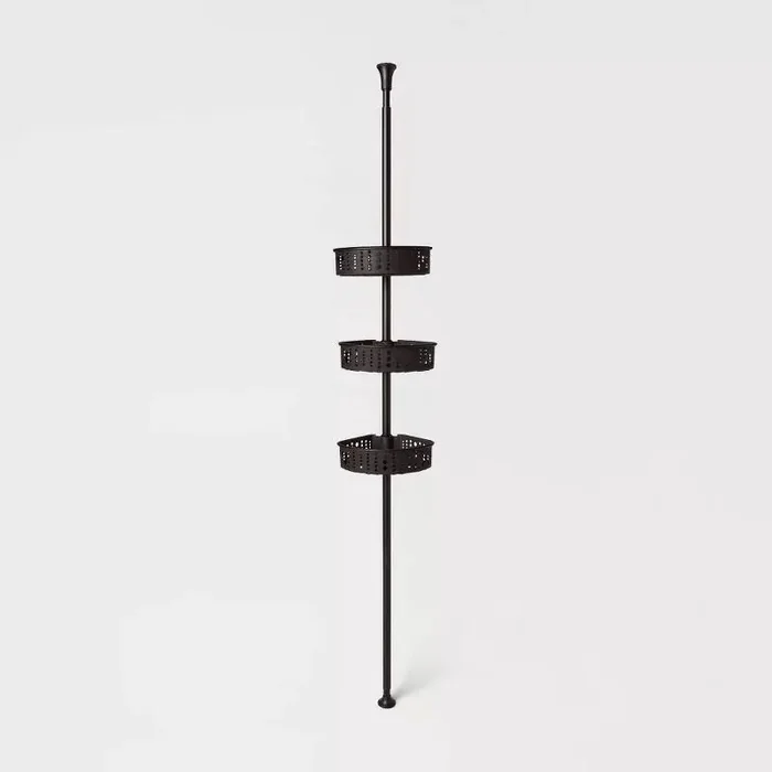 Steel Corner Tension Pole Caddy Matte Black – Room Essentials™ Adjustable Bathroom Organizer, Rust-Resistant Shower Shelf
