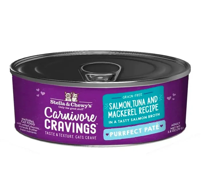 Stella & Chewy‘s Carnivore Cravings Purrfect Pate Salmon, Tuna & Mackerel Recipe Wet Cat Food, 2.8 oz.
