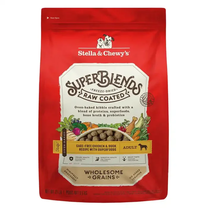 Stella & Chewy‘s SuperBlends Raw Blend Wholesome Grains Cage-Free Chicken & Duck Recipe with Superfoods Dry Dog Food, 21 lbs.