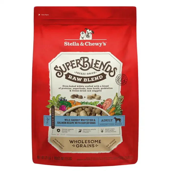 Stella & Chewy‘s SuperBlends Raw Blend Wholesome Grains Wild-Caught Whitefish & Salmon Recipe with Superfoods Dry Dog Food