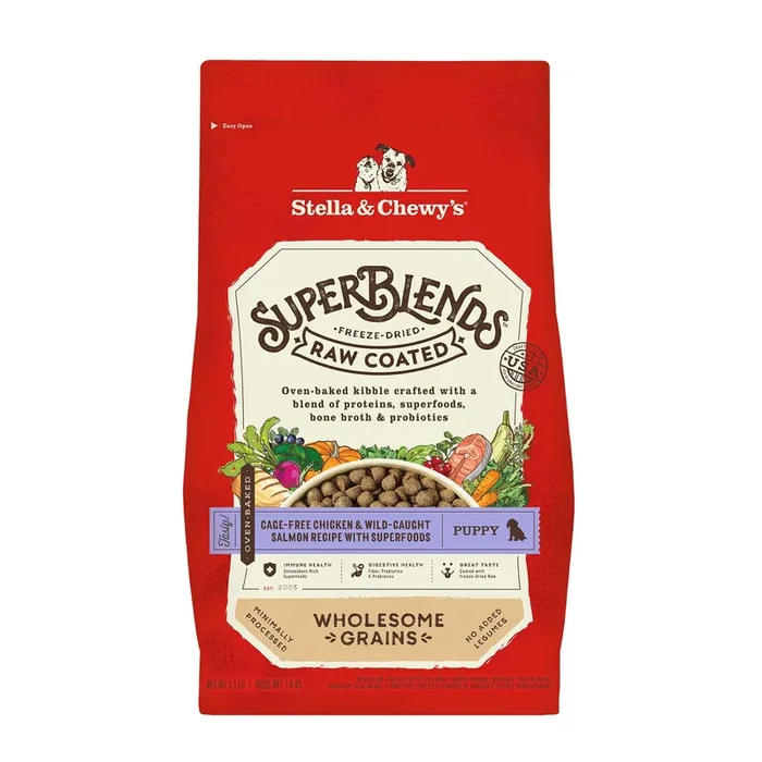 Stella & Chewy‘s SuperBlends Raw Coated Wholesome Grains Cage-Free Chicken & Wild-Caught Salmon Recipe Dry Puppy Food