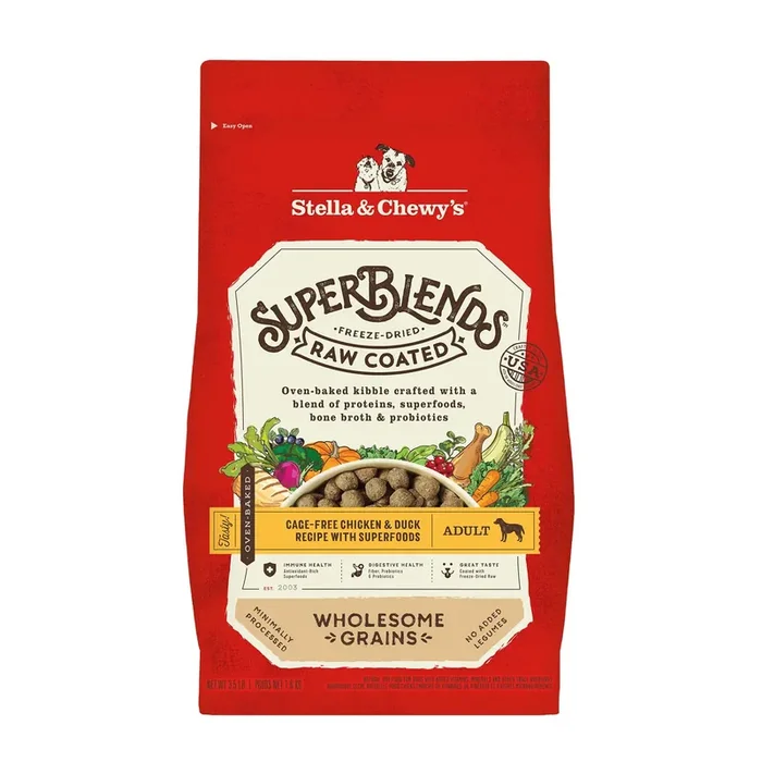 Stella & Chewy‘s SuperBlends Raw Coated Wholesome Grains Grass-Fed Beef, Beef Liver & Lamb Recipe Dry Dog Food, 3.5 lbs.
