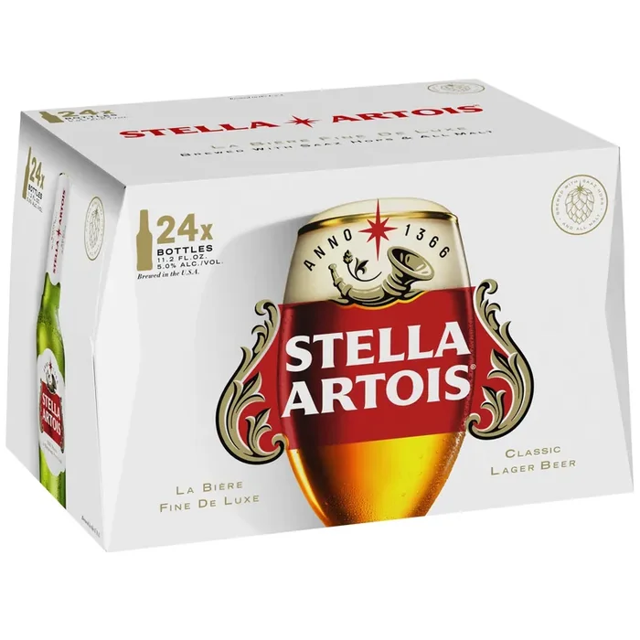 Stella Artois Premium Lager Beer, 24 Pack, 11.2 fl oz Glass Bottles, 5% ABV