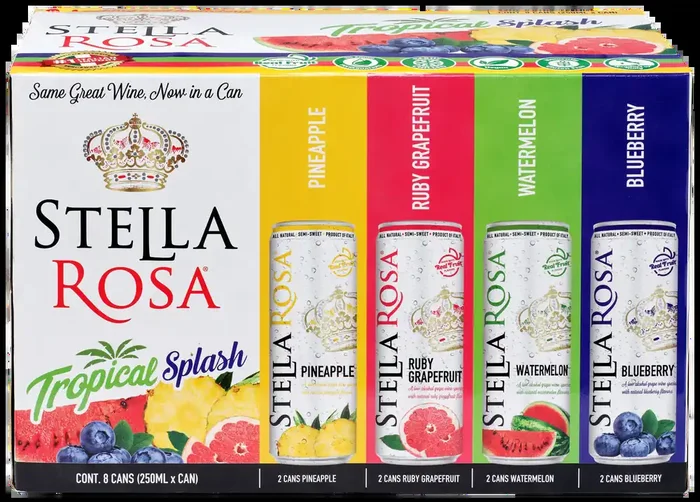 Stella Rosa Tropical Splash Semi-Sweet Wine Variety Pack Watermelon, Pineapple, Grapefruit, Blueberry 8pk/250 ml