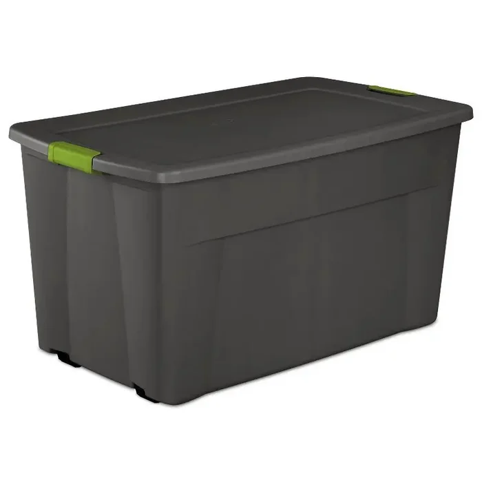 Sterilite 45gal Latching Storage Tote – Gray with Green Latch