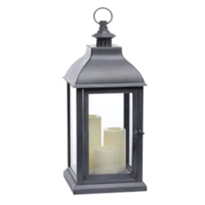 Sterno Home 9.25-in x 22.6-in Gray Resin Pillar candle Outdoor Decorative Lantern