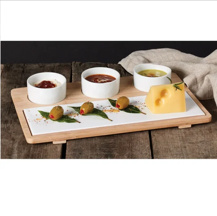 Stoneware & Bamboo Serving Set 5-Piece