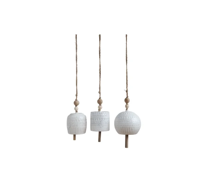 Stoneware Bell with White Beads
