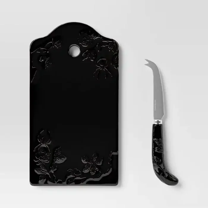 Stoneware Cheese Board with Knife Black – Threshold™