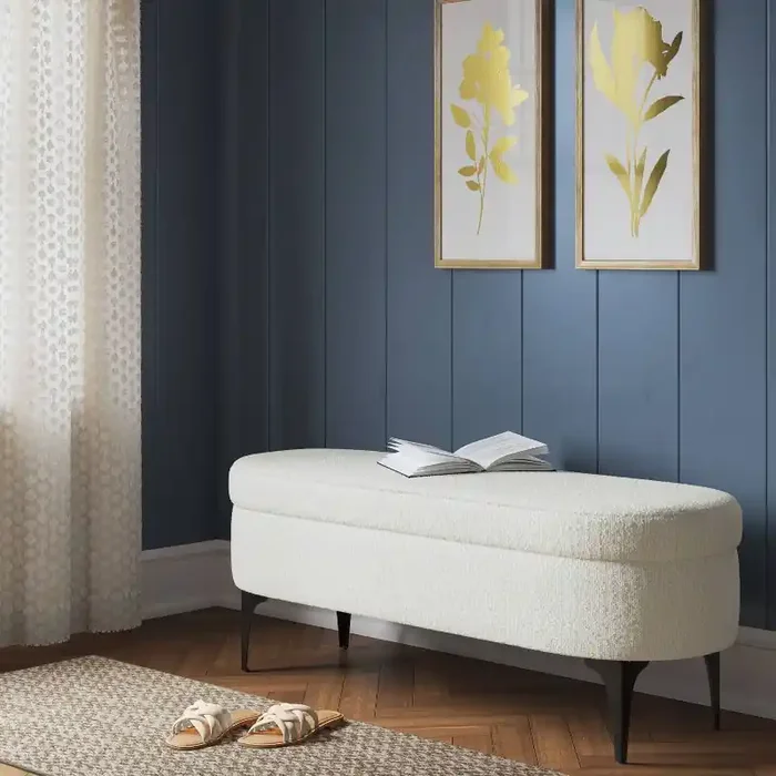 Storage Bench with Metal Legs Cream Boucle – Threshold™ Upholstered, for Bedroom, Entryway Fully Assembled