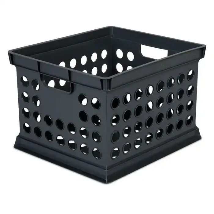 Storage Crate Black – Room Essentials™ Plastic Stackable Utility Bin, Portable with Built-In Handles, 30.6L Capacity