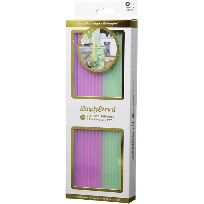 Straw Compstbl Pla Asstd 100pk