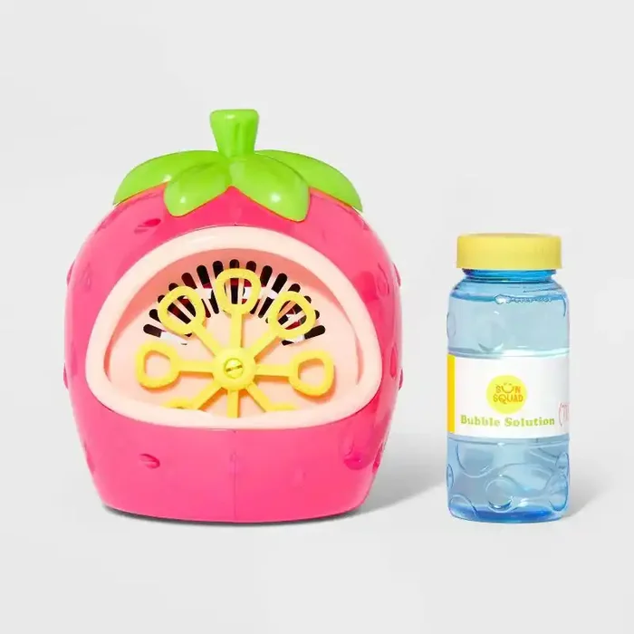 Strawberry Bubble Machine – Sun Squad™ Plastic Blower Toy for Kids Ages 3+