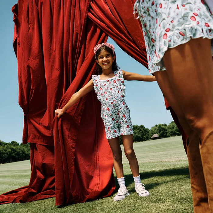 Strawberry Red Toddler Short Overalls | Neve