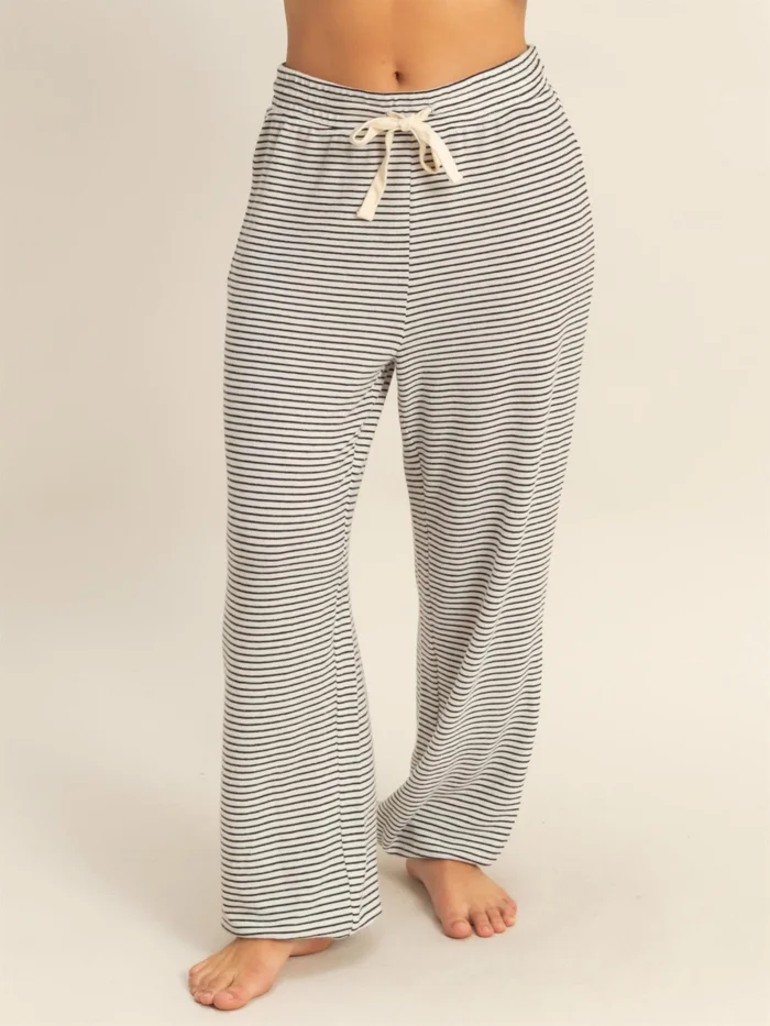 Striped Raglan Drawstring Lounge Jogger Pants – Cream/Black