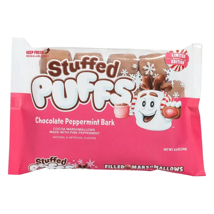 Stuffed Puffs Chocolate Peppermint Bark Filled Marshmallows – 8.6 oz
